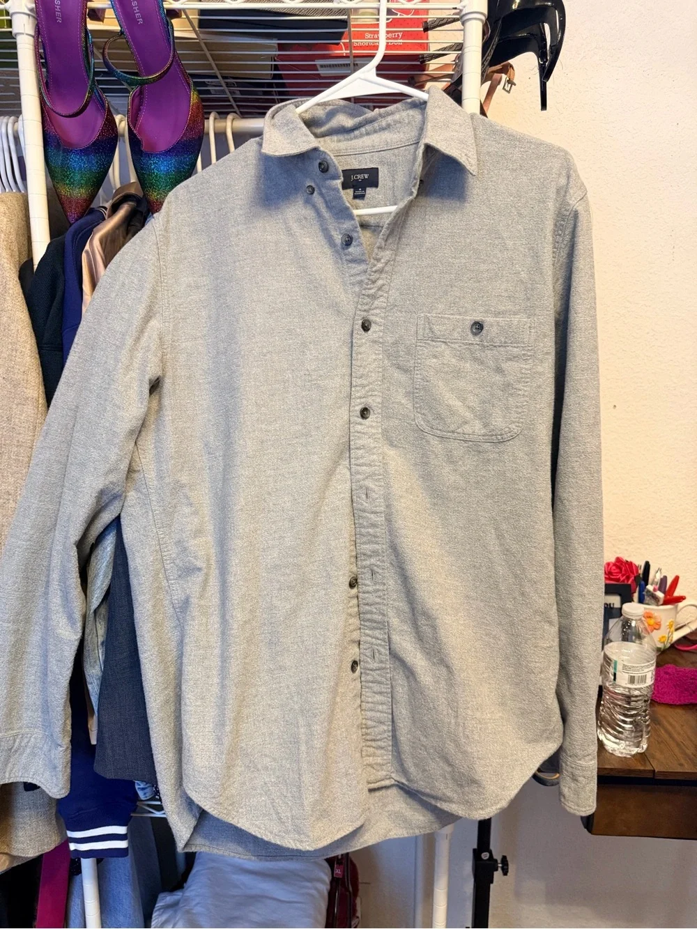 J. Crew Men’s Casual Long-Sleeve Button-Down Shirt — Light Gray